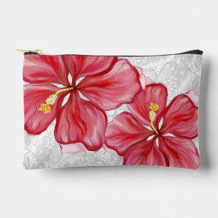 Hibiscus & lace RED Accessory Pouch
