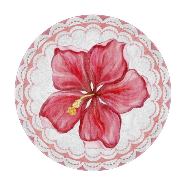 Hibiscus & lace RED Cutting Board (Front)