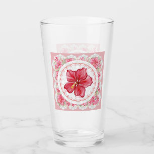 Hibiscus & lace RED Glass