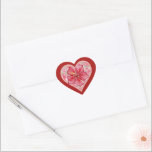 Hibiscus & lace RED Heart Sticker<br><div class="desc">For me, the hibiscus is one of the most beautiful flowers. My inspiration here, with this flower, is a romantic white lace pattern (graphic effect) and a hibiscus bush pattern (in the same hues) with a small light gold outline. I propose to you a fresh, soft and romantic floral style...</div>