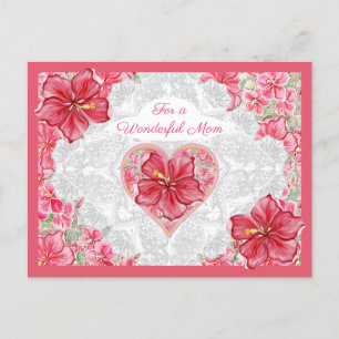 Hibiscus & lace RED Holiday Postcard