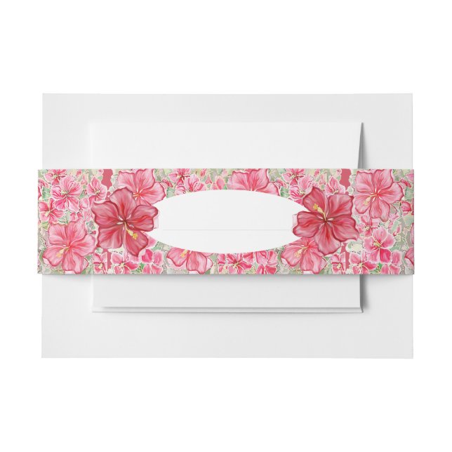 Hibiscus & lace RED Invitation Belly Band (Front Example)