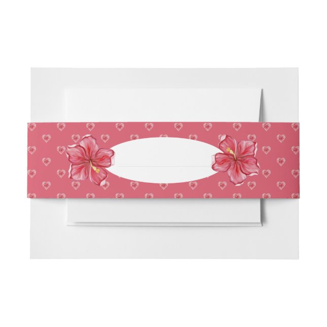 Hibiscus & lace RED Invitation Belly Band (Front Example)