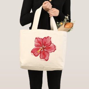 Hibiscus & lace RED Large Tote Bag