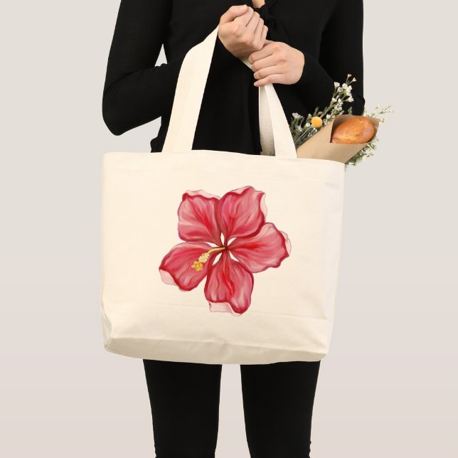 Hibiscus & lace RED Large Tote Bag (Front (Product))