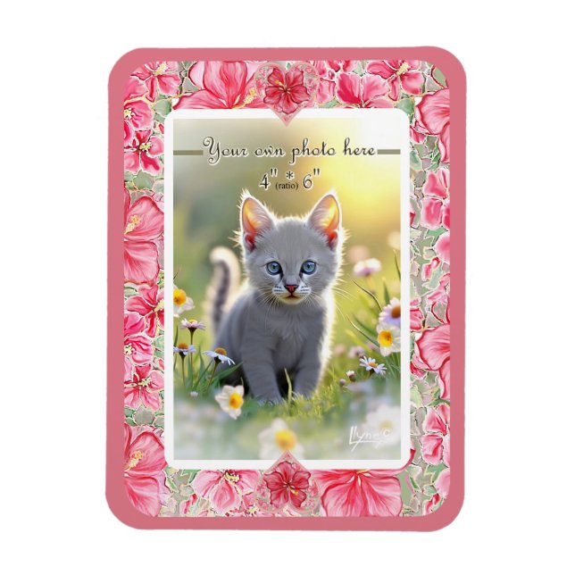 Hibiscus & lace RED Magnet (Vertical)