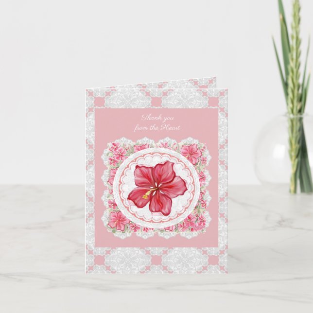 Hibiscus & lace RED Note Card (Front)