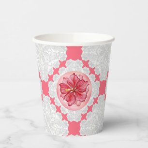 Hibiscus & lace RED Paper Cups