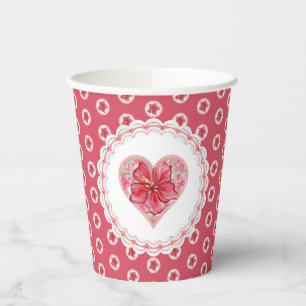 Hibiscus & lace RED Paper Cups