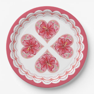 Hibiscus & lace RED Paper Plate