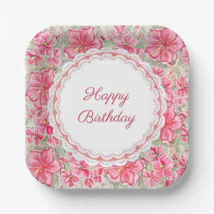 Hibiscus & lace RED Paper Plate