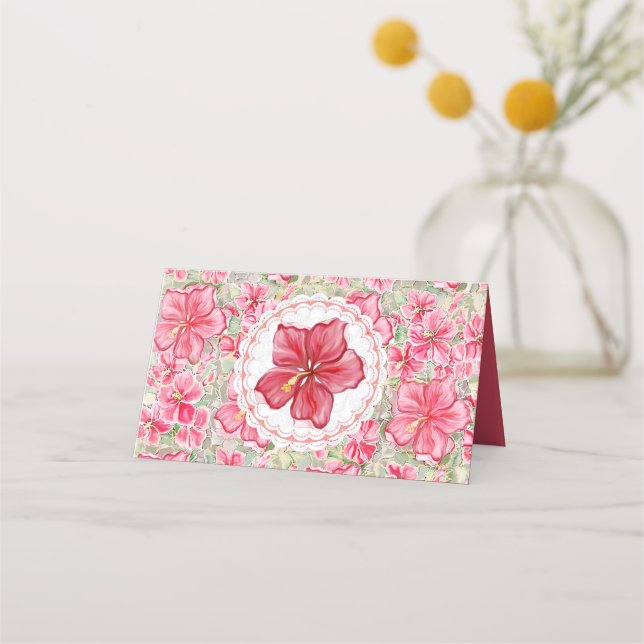 Hibiscus & lace RED Place Card (Back)