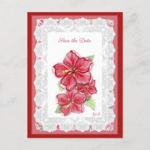 Hibiscus & lace RED Postcard