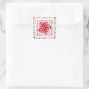 Hibiscus & lace RED Square Sticker