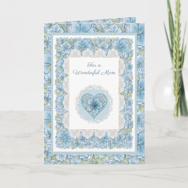 Hibiscus & lace TURQUOISE Card (Front)
