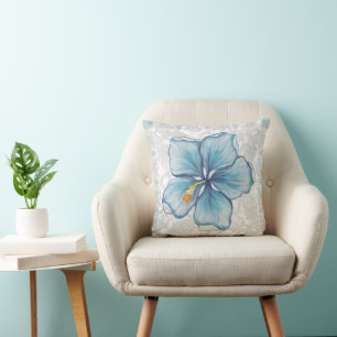 Hibiscus & lace TURQUOISE Cushion