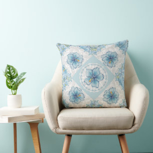 Hibiscus & lace TURQUOISE Cushion