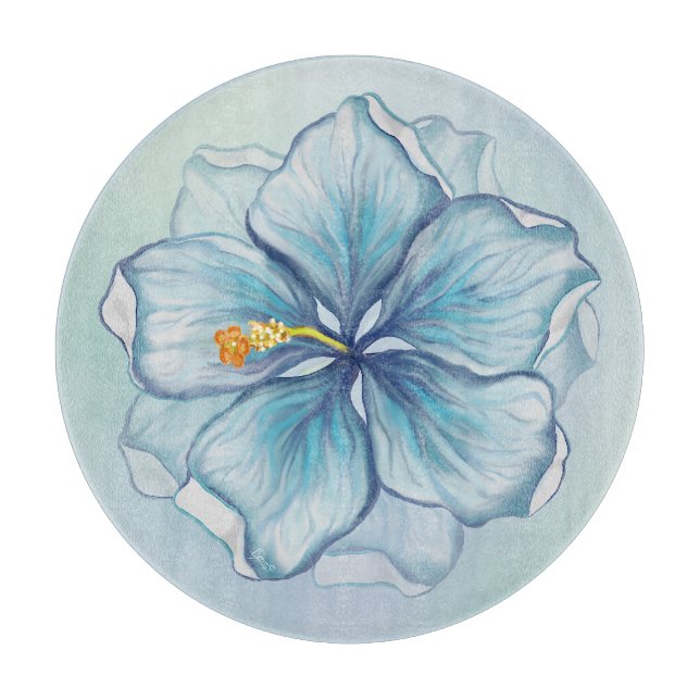 Hibiscus & lace TURQUOISE Cutting Board (Front)