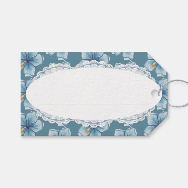 Hibiscus & lace TURQUOISE Gift Tags (Front (Horizontal))
