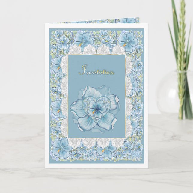 Hibiscus & lace TURQUOISE Invitation (Front)