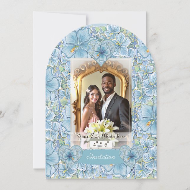 Hibiscus & lace TURQUOISE Invitation (Front)