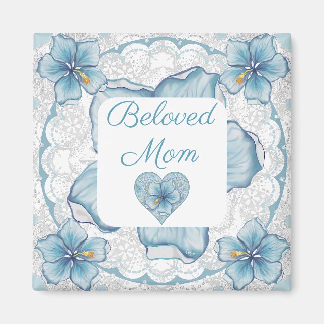 Hibiscus & lace TURQUOISE Magnet (Front)