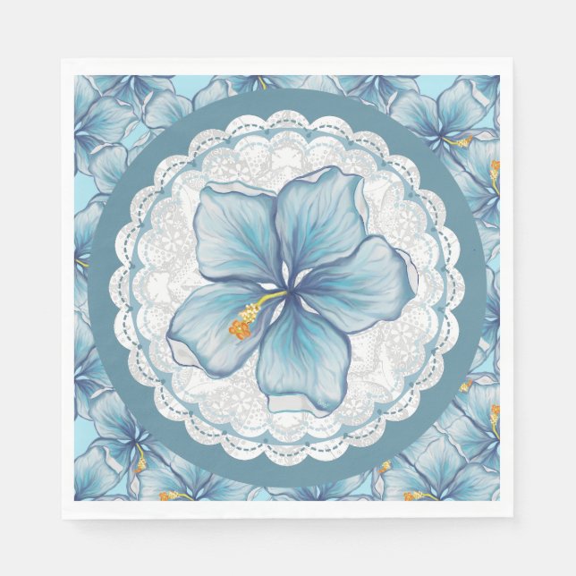 Hibiscus & lace TURQUOISE Napkin (Front)