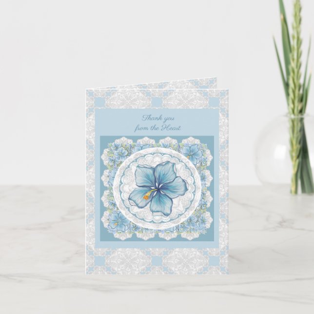 Hibiscus & lace TURQUOISE Note Card (Front)