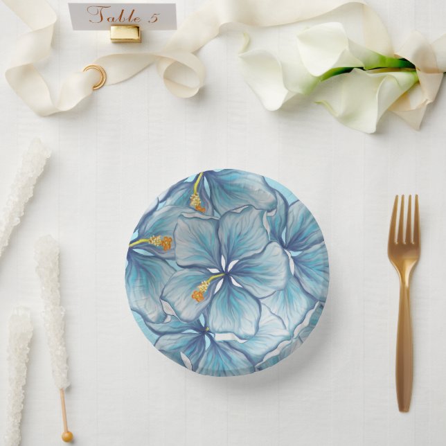 Hibiscus & lace TURQUOISE Paper Plate (Wedding)
