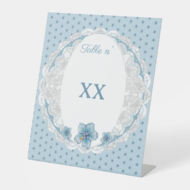 Hibiscus & lace TURQUOISE Pedestal Sign (Front)