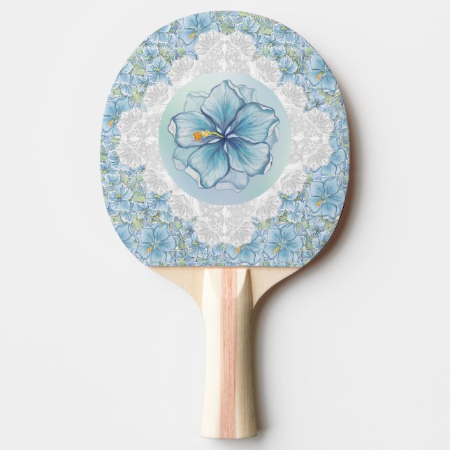 Hibiscus & lace TURQUOISE Ping Pong Paddle (Front)