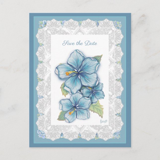 Hibiscus & lace TURQUOISE Postcard (Front)