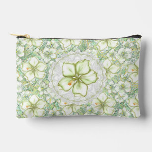 Hibiscus & lace WHITE Accessory Pouch