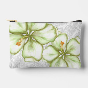 Hibiscus & lace WHITE Accessory Pouch