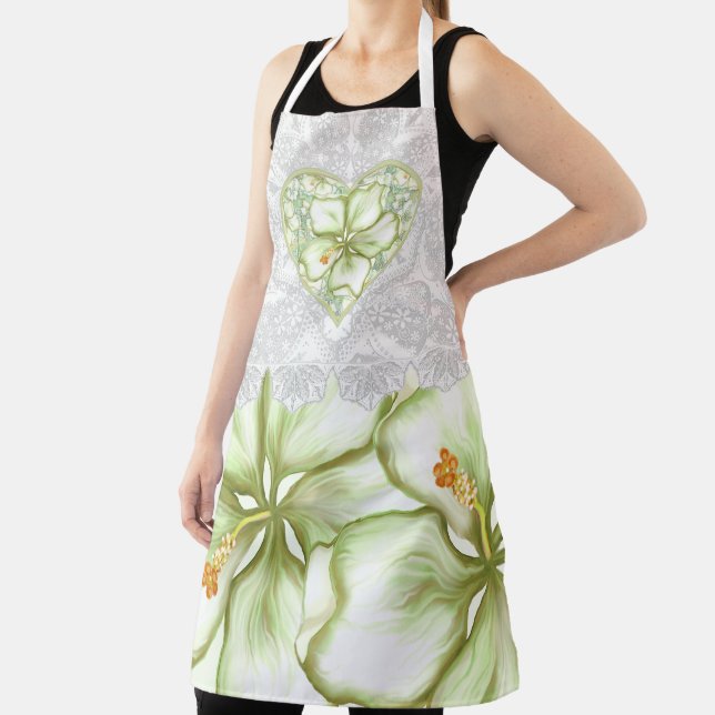 Hibiscus & lace WHITE Apron (Insitu)
