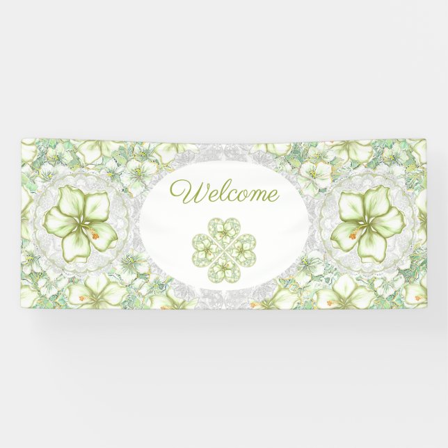 Hibiscus & lace WHITE Banner (Horizontal)