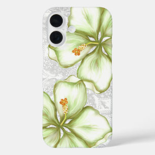 Hibiscus & lace WHITE iPhone 16 Case