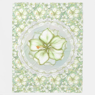 Hibiscus & lace WHITE Fleece Blanket
