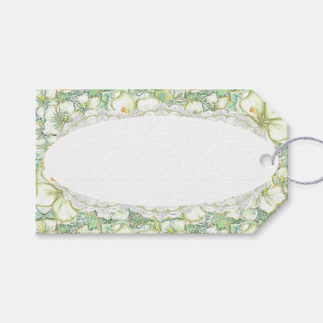Hibiscus & lace WHITE Gift Tags (Front (Horizontal))
