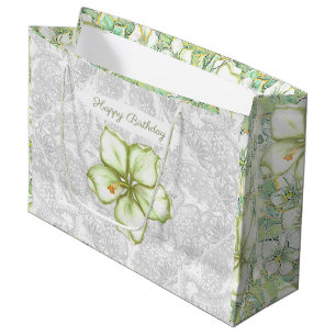 Hibiscus & lace WHITE Large Gift Bag
