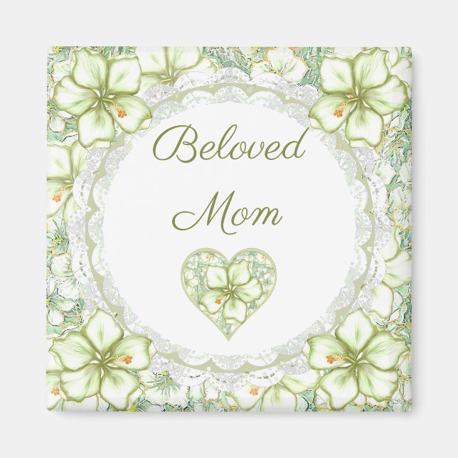 Hibiscus & lace WHITE Magnet (Front)