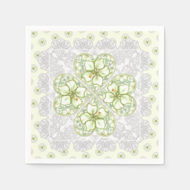 Hibiscus & lace WHITE Napkin (Front)