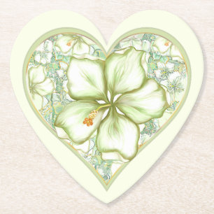 Hibiscus & lace WHITE Paper Coaster