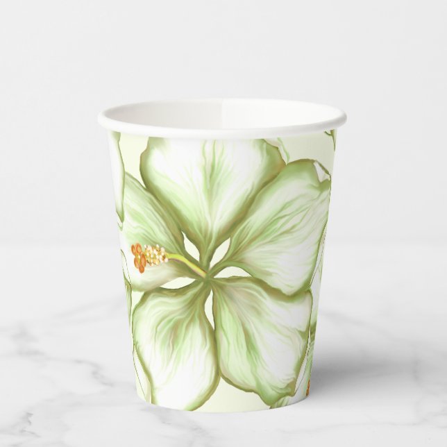 Hibiscus & lace WHITE Paper Cups (Left)