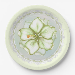 Hibiscus & lace WHITE Paper Plate
