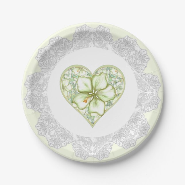 Hibiscus & lace WHITE Paper Plate (Front)