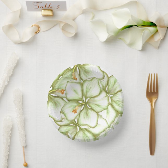 Hibiscus & lace WHITE Paper Plate (Wedding)