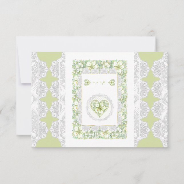 Hibiscus & lace WHITE RSVP Card (Front)
