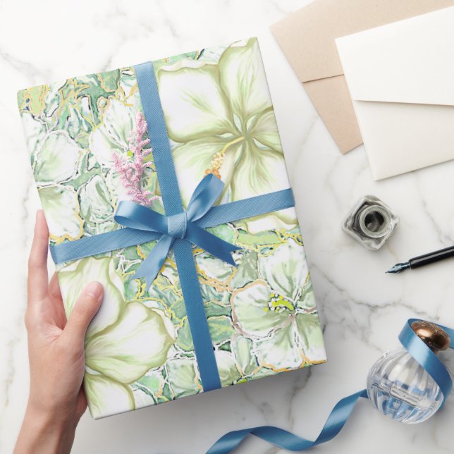 Hibiscus & lace WHITE Wrapping Paper (Gifting)