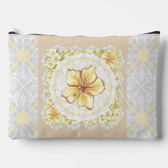 Hibiscus & lace YELLOW Accessory Pouch (Front)